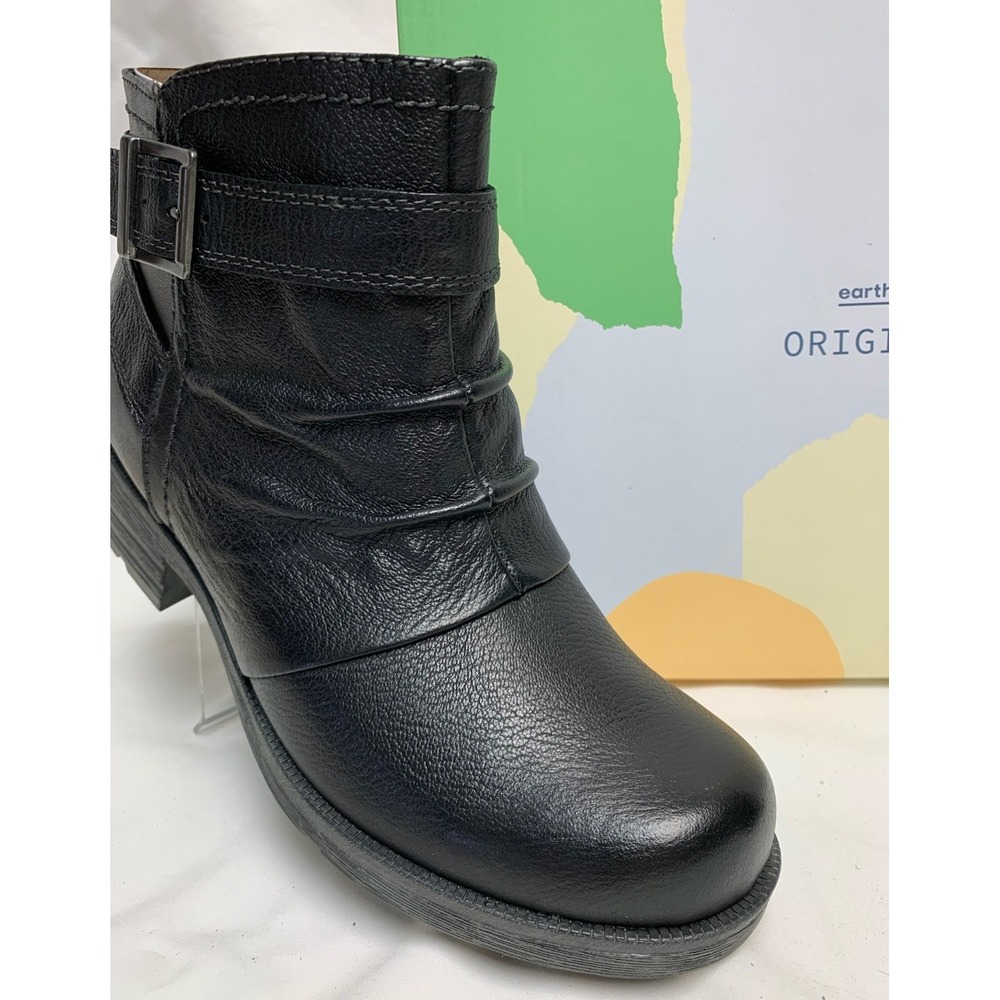 NIB Womens Earth Origins Randi Robby Wide Black Leather Ankle Boots SideZip 10 W - Picture 6 of 16